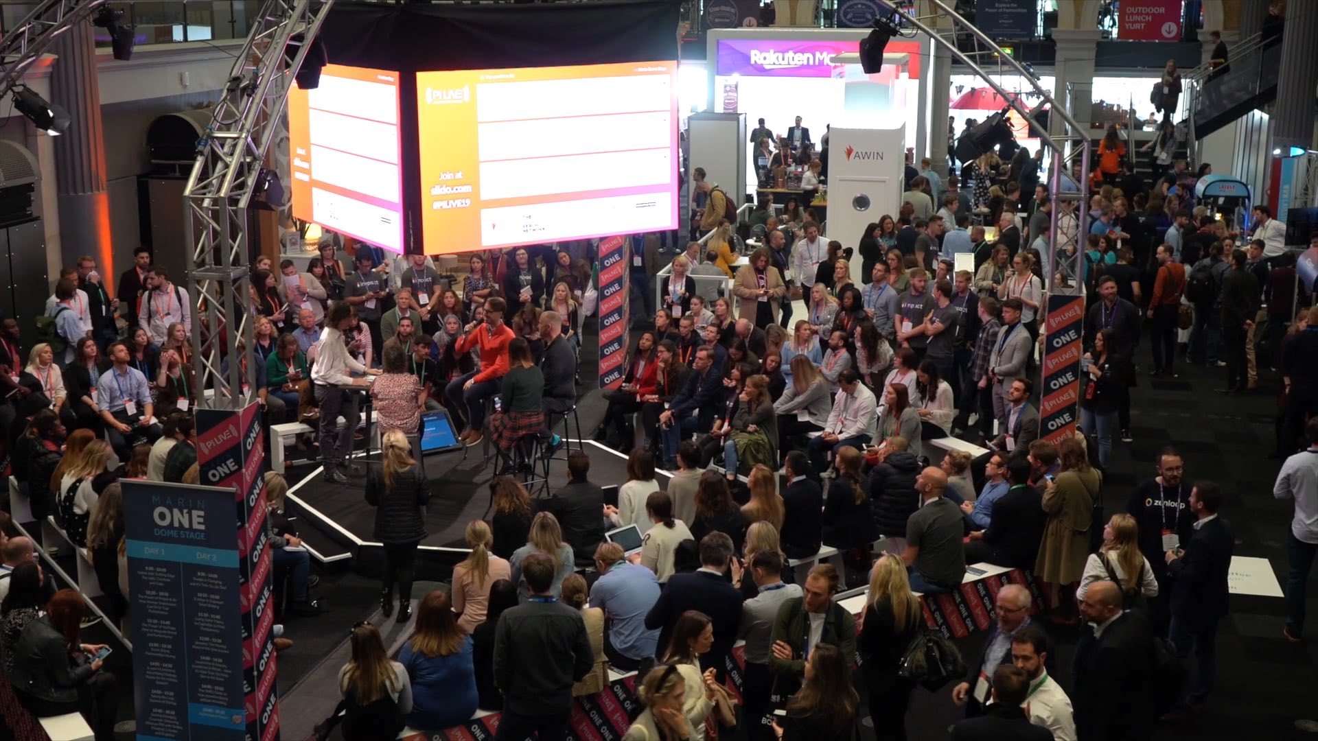 Pi Live dome stage with audience and live Slido screen